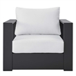 Pemberly Row Modern Fabric/Aluminum Outdoor Armchair in Gray/White