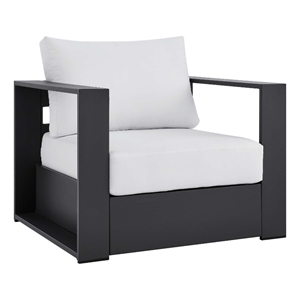Pemberly Row Modern Fabric/Aluminum Outdoor Armchair in Gray/White