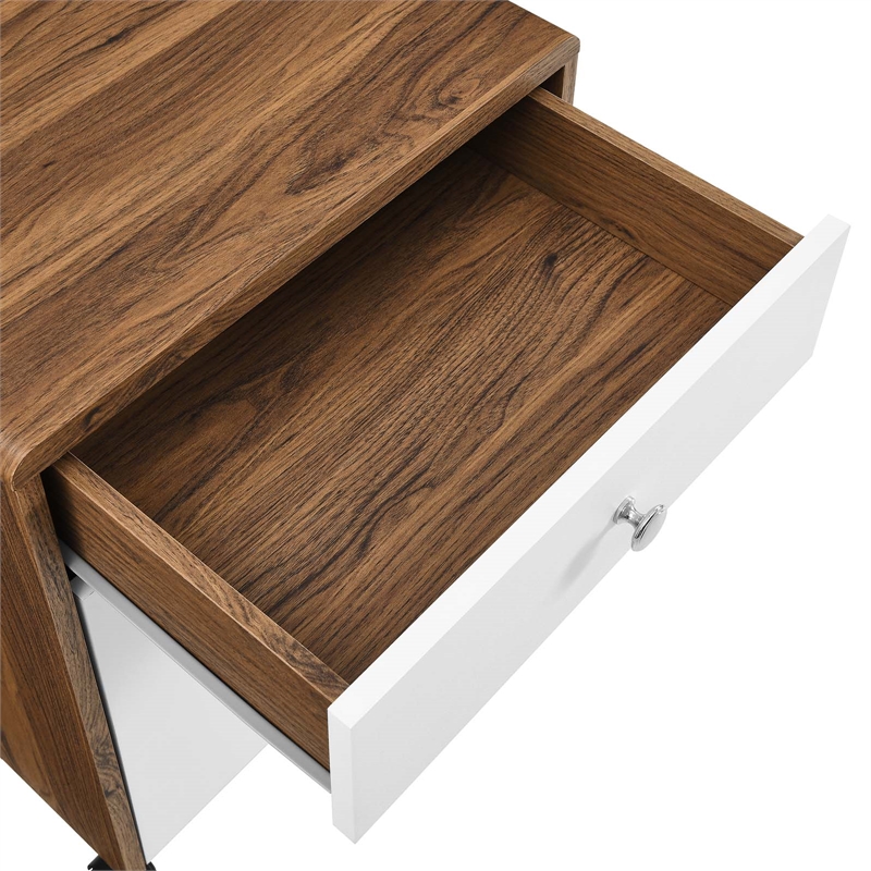 Pemberly Row Modern Wood & Plastic File Cabinet in Walnut/White