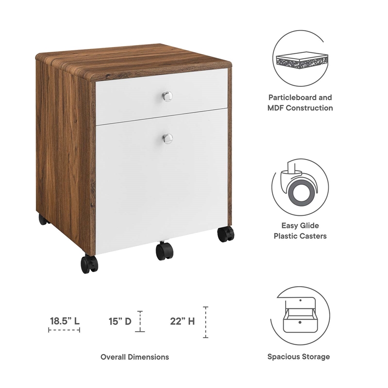 Pemberly Row Modern Wood & Plastic File Cabinet in Walnut/White