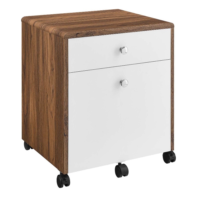Pemberly Row Modern Wood & Plastic File Cabinet in Walnut/White