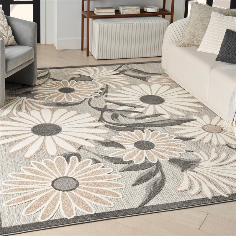 Pemberly Row Contemporary 4' x 6' Beige Fabric Contemporary Area Rug
