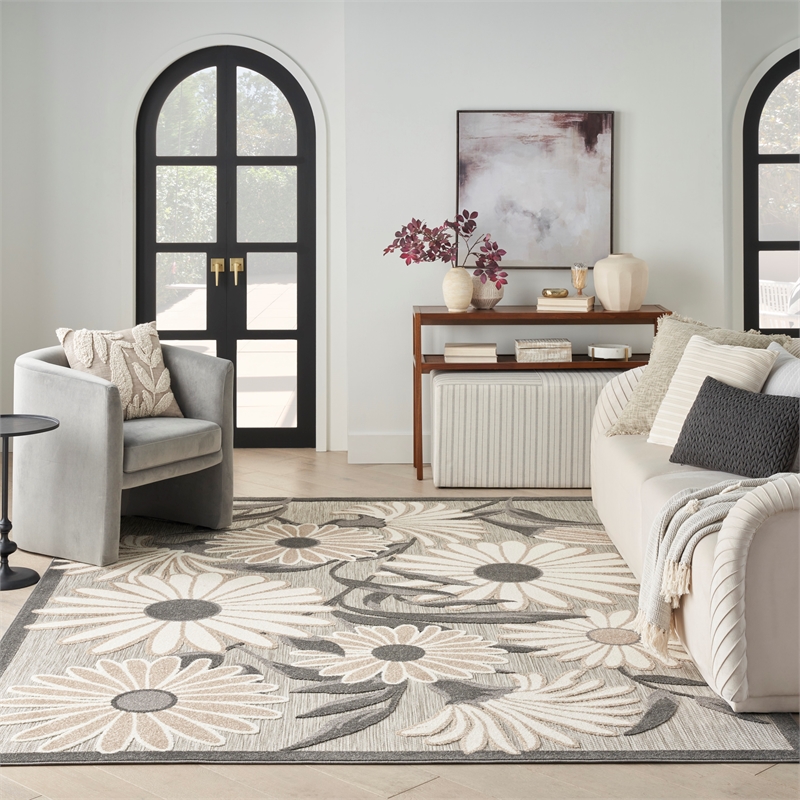 Pemberly Row Contemporary 4' x 6' Beige Fabric Contemporary Area Rug