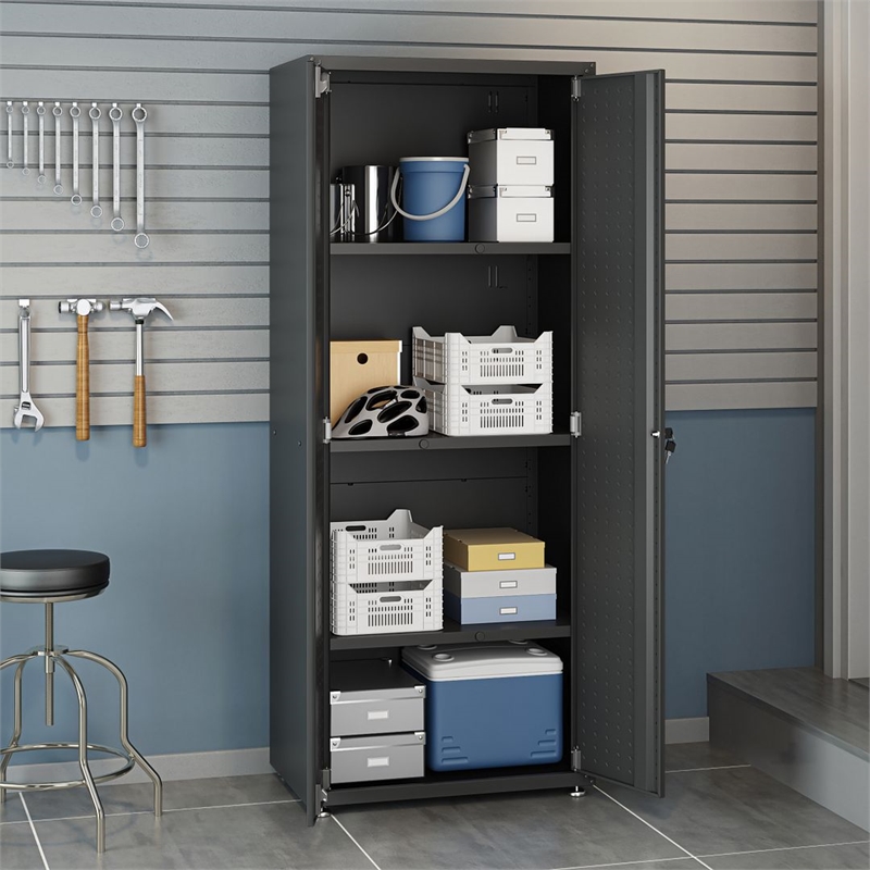 Pemberly Row Contemporary Tall Metal Garage Cabinet in Charcoal