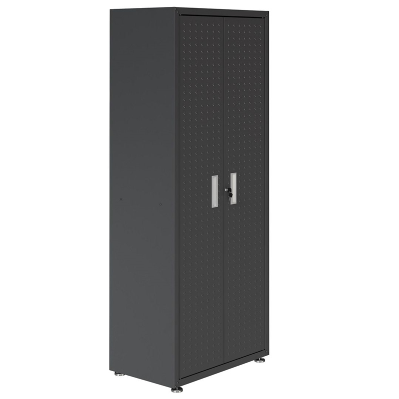 Pemberly Row Contemporary Tall Metal Garage Cabinet in Charcoal