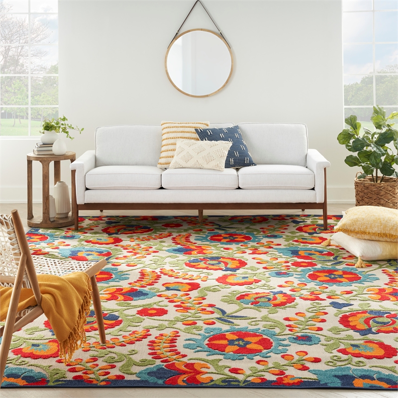 Pemberly Row Contemporary 12' x 15' Multicolor Fabric Farmhouse Area Rug