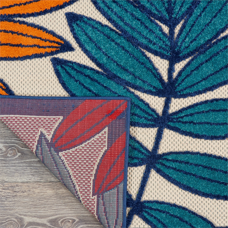 Pemberly Row Contemporary 12' x 15' Multicolor Fabric Tropical Area Rug