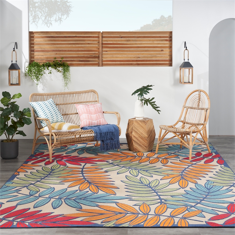 Pemberly Row Contemporary 12' x 15' Multicolor Fabric Tropical Area Rug