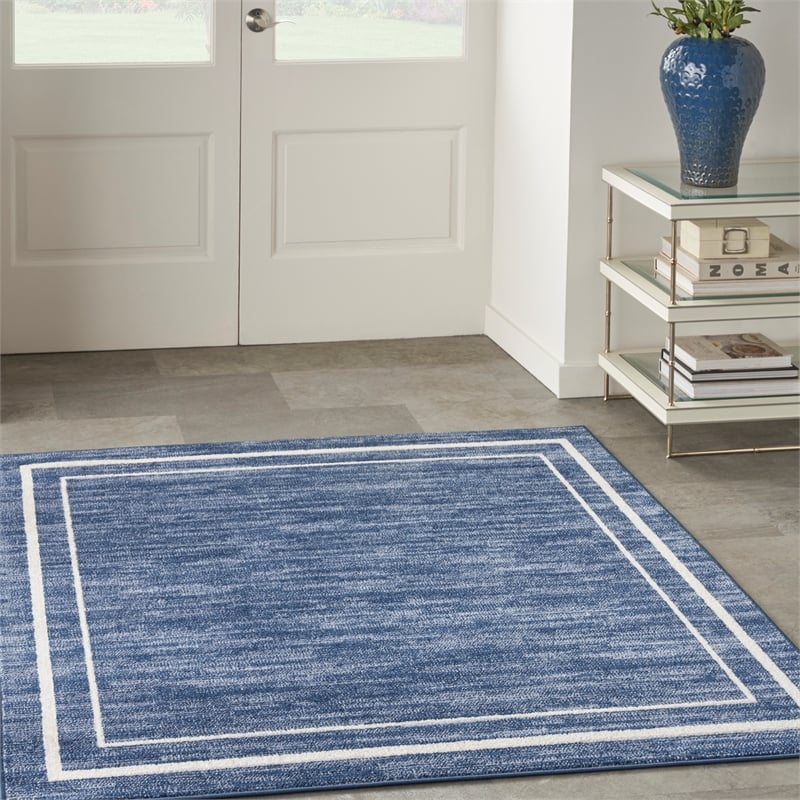 Pemberly Row 5' x Square Navy/Ivory Contemporary Indoor/Outdoor Rug
