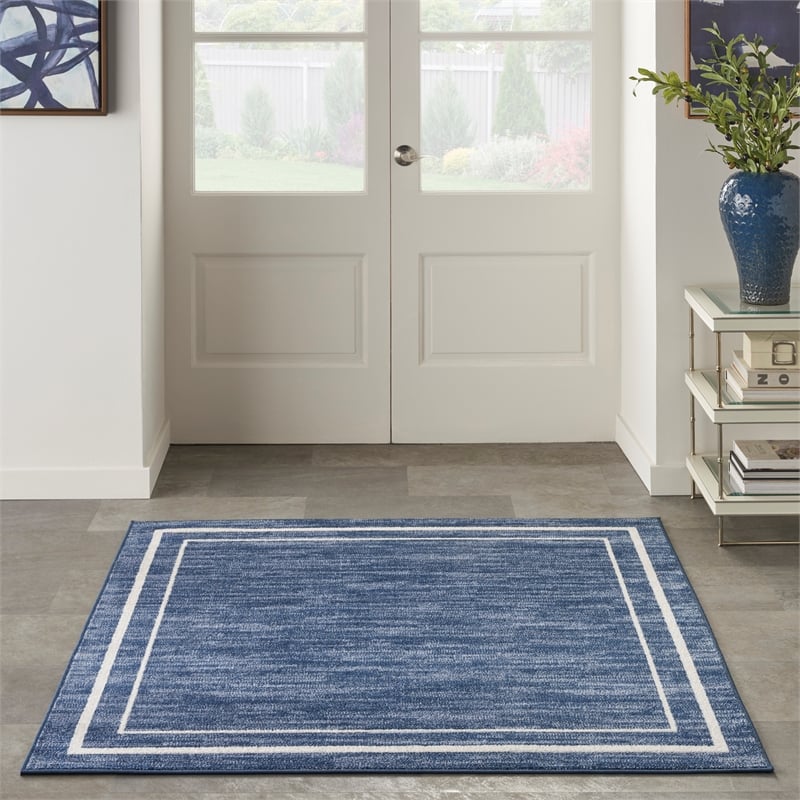 Pemberly Row 5' x Square Navy/Ivory Contemporary Indoor/Outdoor Rug