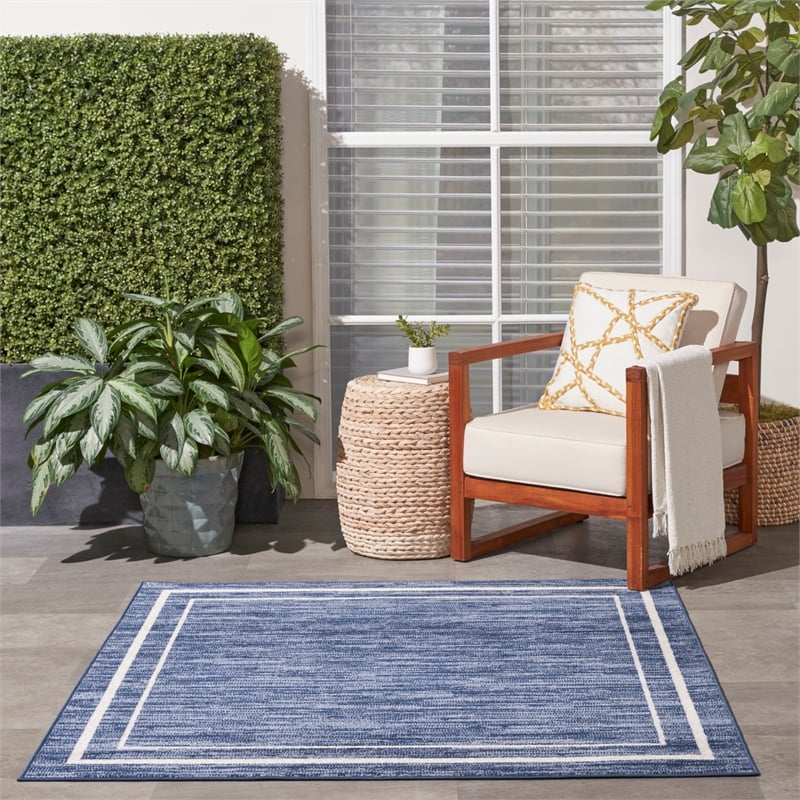 Pemberly Row 5' x Square Navy/Ivory Contemporary Indoor/Outdoor Rug