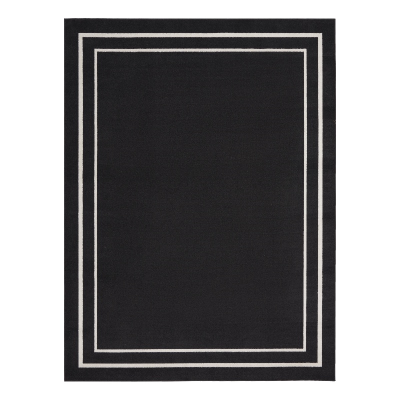 Pemberly Row 10' x 14' Black Ivory Contemporary Indoor/Outdoor Rug