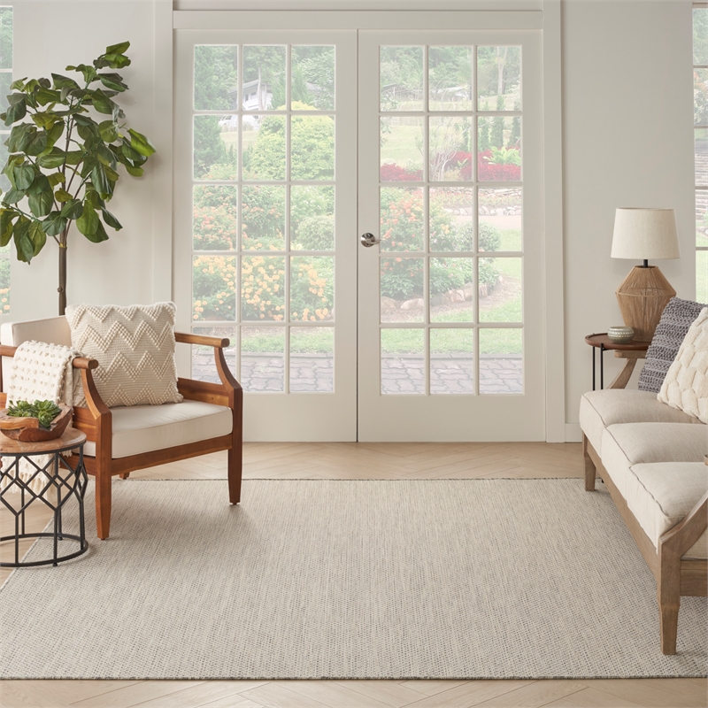 Pemberly Row Contemporary 6' Square Ivory Silver Fabric Modern Area Rug