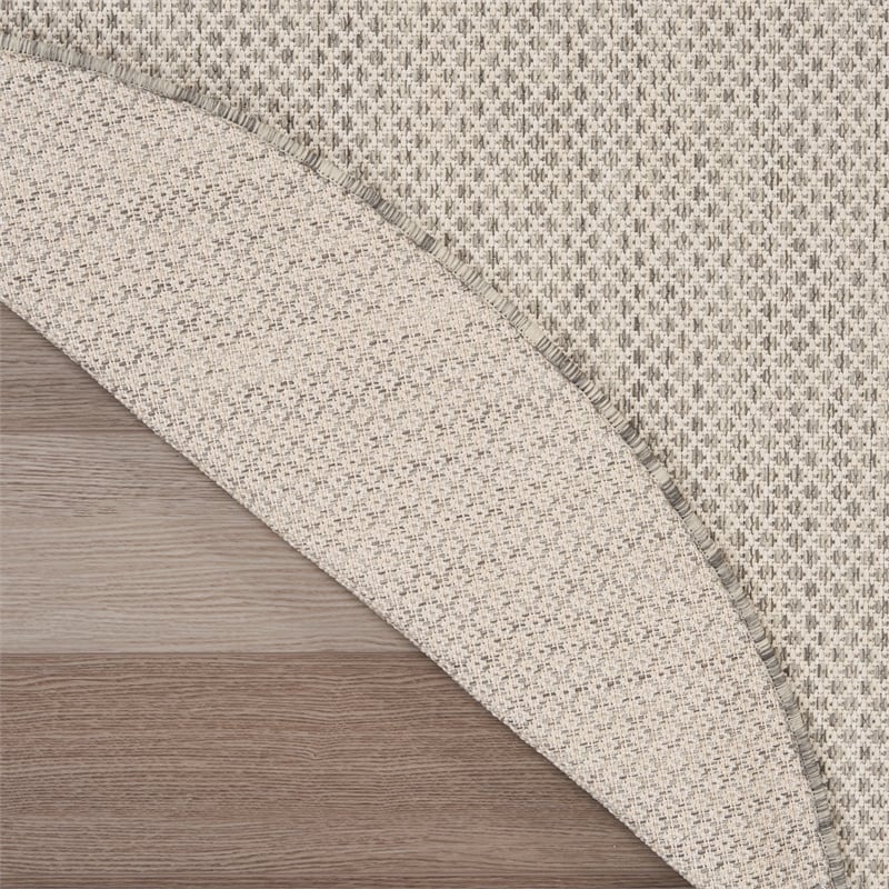 Pemberly Row Contemporary 8' Round Ivory Silver Fabric Modern Area Rug