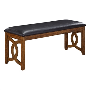 Pemberly Row Contemporary 46&quot Solid Wood and Faux Leather Bench in Brown