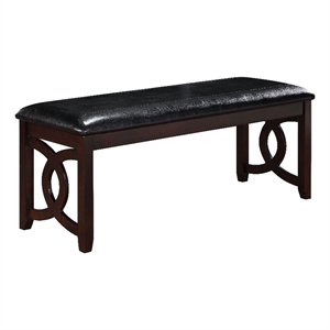 Pemberly Row 46&quot Solid Wood and Faux Leather Bench in Ebony Black
