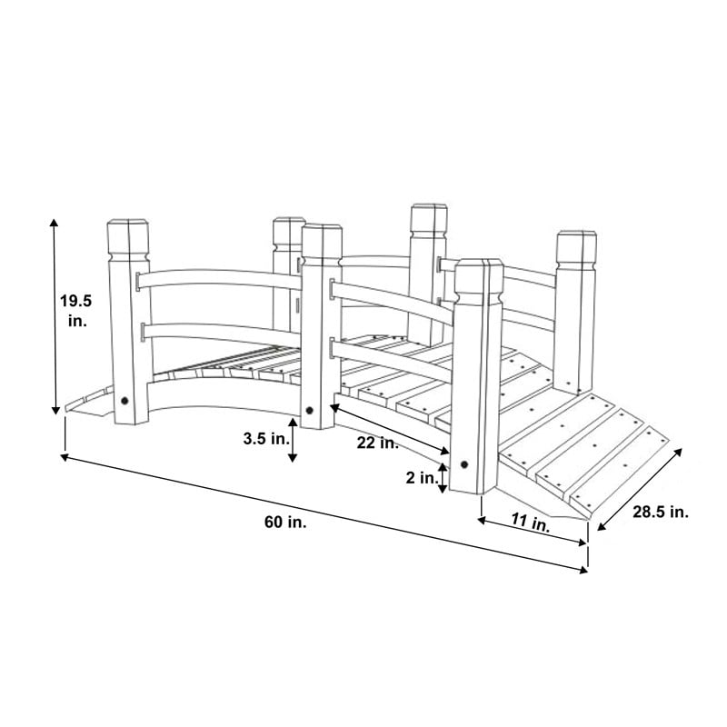 Pemberly Row Cedar Wood Garden Bridge with Handle Rails in Beige