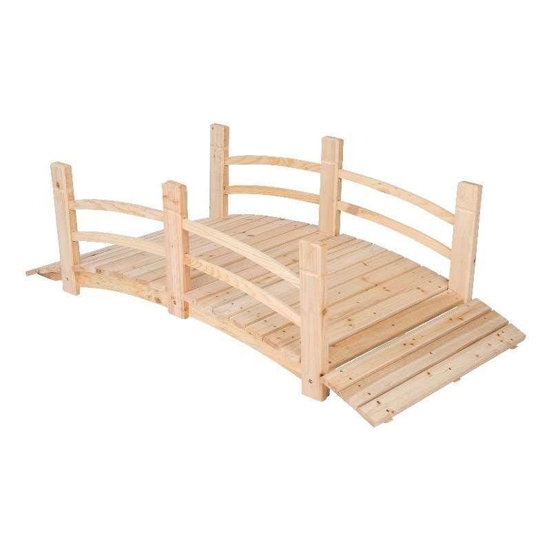 Pemberly Row Cedar Wood Garden Bridge with Handle Rails in Beige