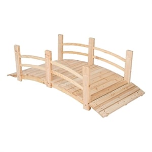 Pemberly Row Cedar Wood Garden Bridge with Handle Rails in Beige