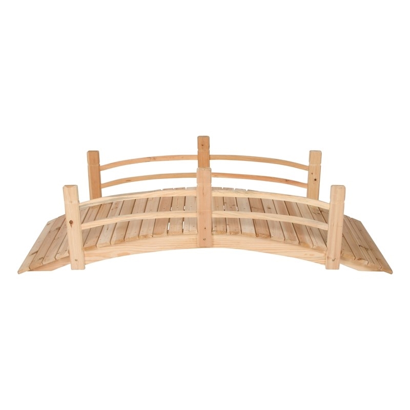 Pemberly Row Cedar Wood Garden Bridge with Handle Rails in Beige