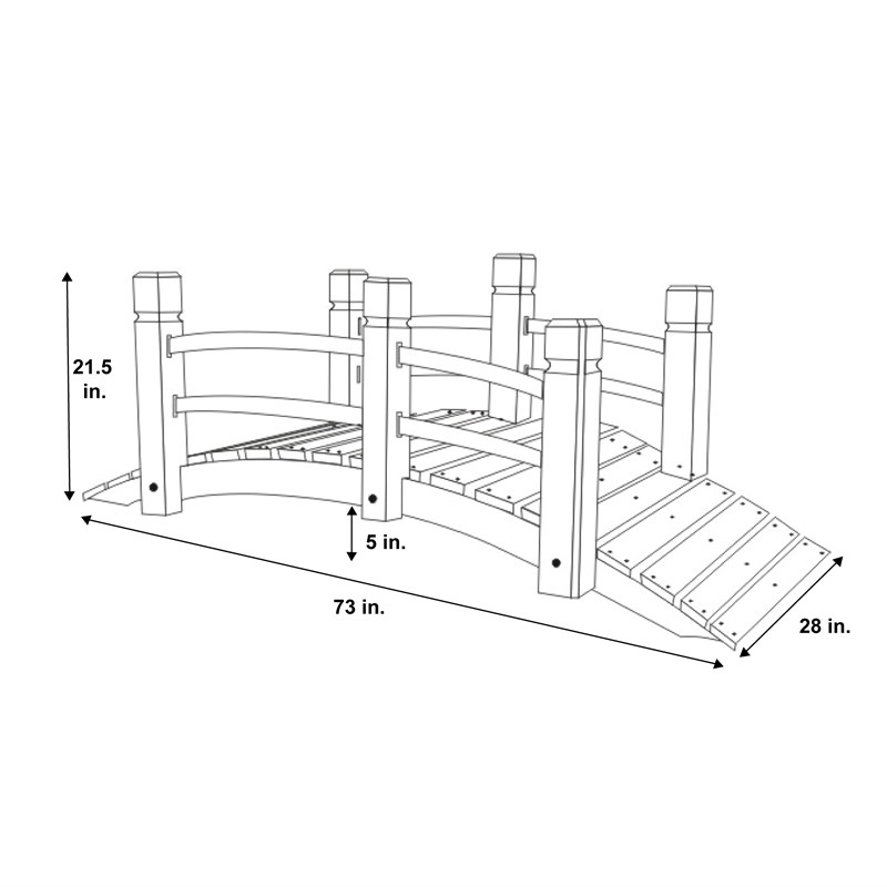 Pemberly Row Cedar Wood Garden Bridge with Handle Rails in Beige