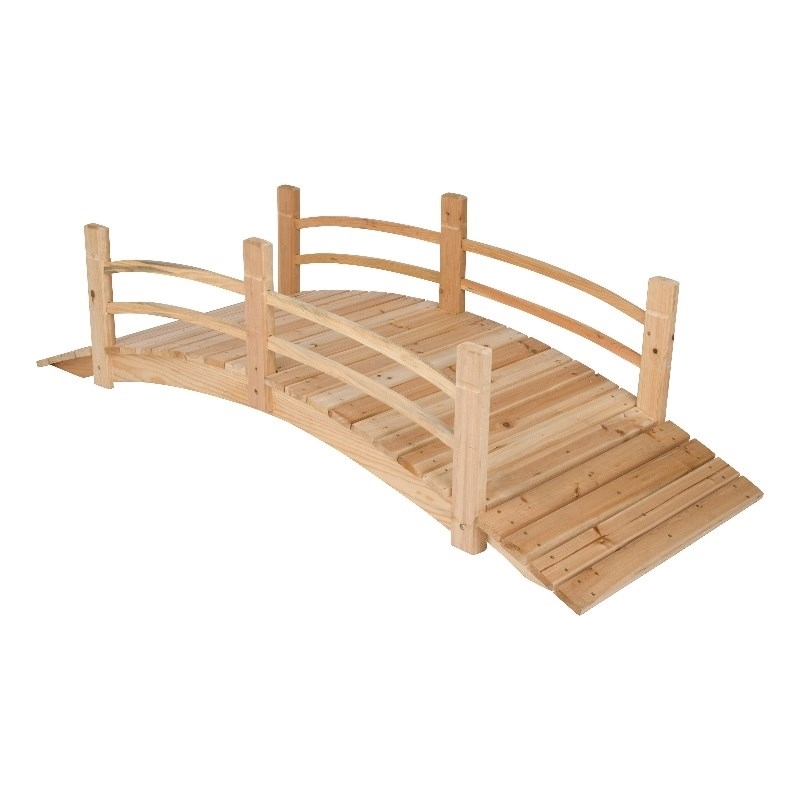 Pemberly Row Cedar Wood Garden Bridge with Handle Rails in Beige