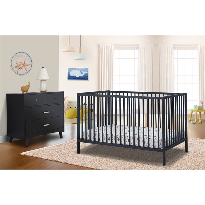 Pemberly Row Contemporary Wood 3-in-1 Convertible Crib in Gray