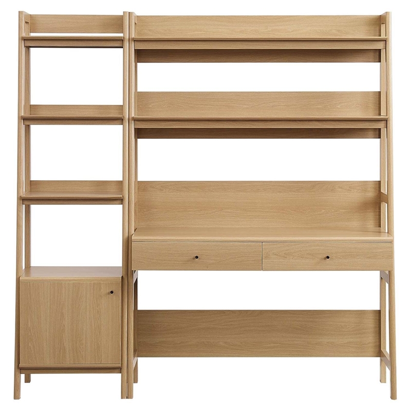 Pemberly Row 2-Piece Modern Style Wood Office Desk and Bookshelf - Oak