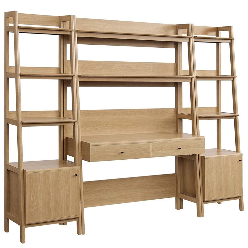 Pemberly Row 3-Piece Modern Style Wood Office Desk and Bookshelf - Oak