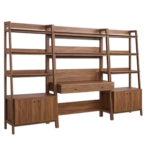Pemberly Row 3-Piece Wood Office Desk and Bookshelf in Walnut