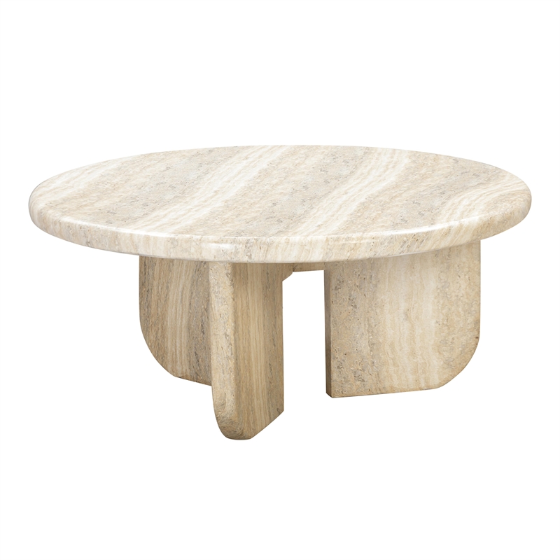 Pemberly Row Contemporary Concrete Round Coffee Table in Tan