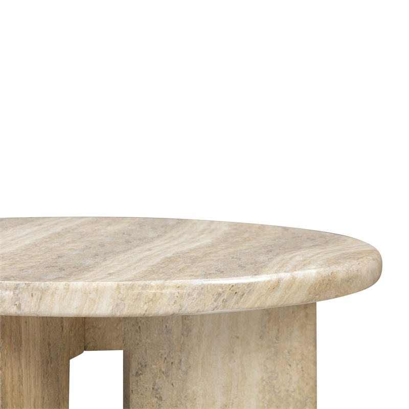 Pemberly Row Contemporary Concrete Round Coffee Table in Tan