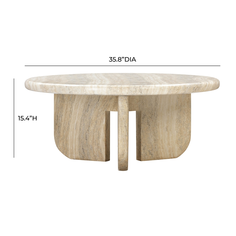 Pemberly Row Contemporary Concrete Round Coffee Table in Tan