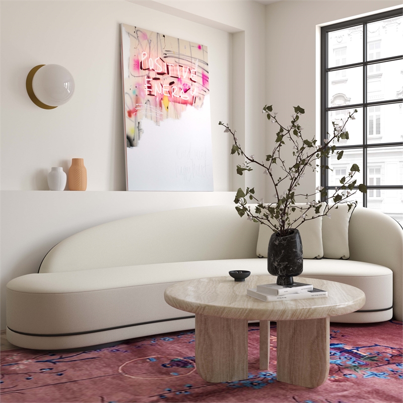 Pemberly Row Contemporary Concrete Round Coffee Table in Tan