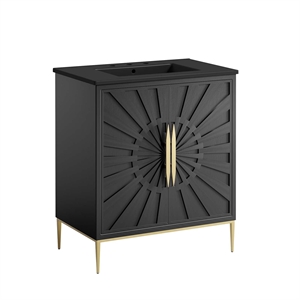 Pemberly Row 30&quot Solid Wood and MDF Bathroom Vanity in Black