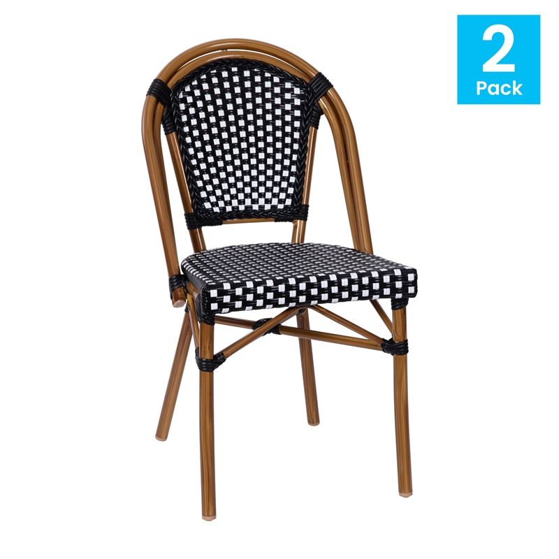 Pemberly Row Contemporary Rattan Chairs in Black/White (Set of 2)