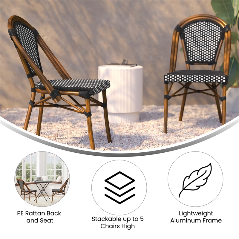 Pemberly Row Contemporary Rattan Chairs in Black/White (Set of 2)