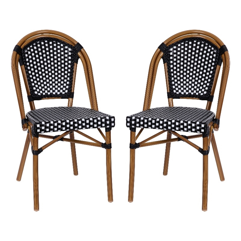 Pemberly Row Contemporary Rattan Chairs in Black/White (Set of 2)