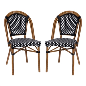 pemberly row contemporary rattan chairs in black/white (set of 2)