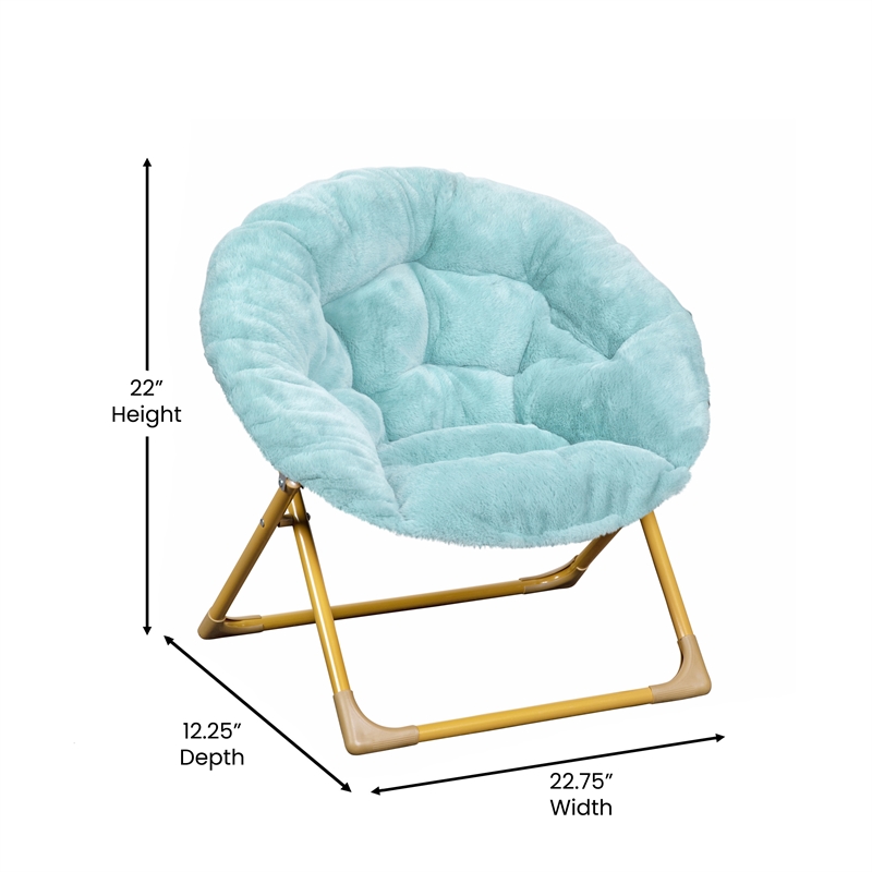 Pemberly Row Contemporary Fabric Kids Folding Saucer Chair in Aqua Blue