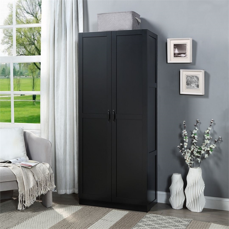 Pemberly Row Contemporary Engineered Wood Storage Closet in Black