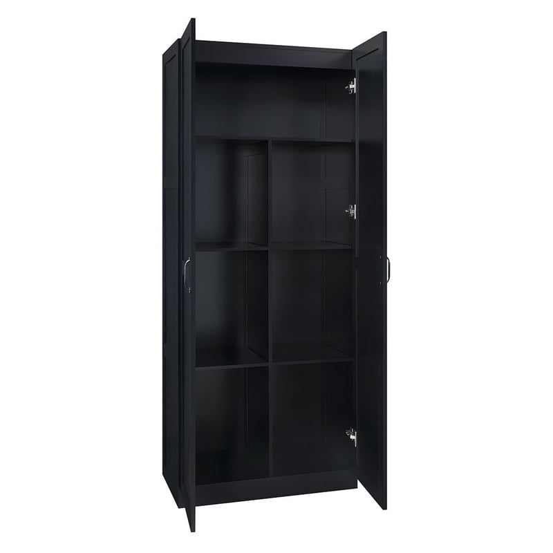 Pemberly Row Contemporary Engineered Wood Storage Closet in Black