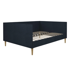pemberly row mid-century full size upholstered daybed in navy linen