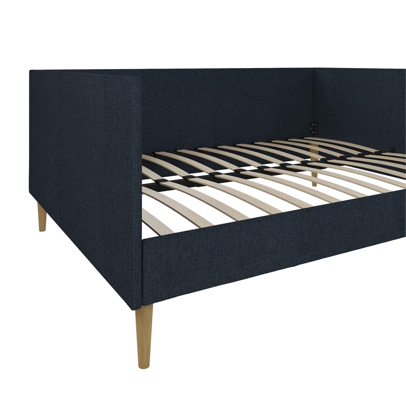 Pemberly Row Mid-Century Full Size Upholstered Daybed in Navy Linen