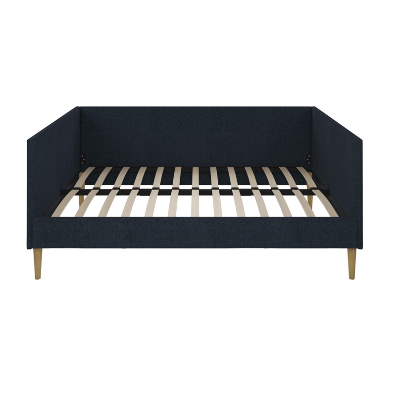 Pemberly Row Mid-Century Full Size Upholstered Daybed in Navy Linen
