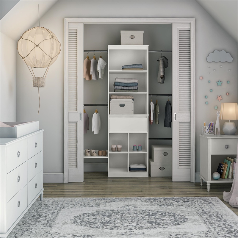Pemberly Row Contemporary Engineered Wood Closet Organizer in White