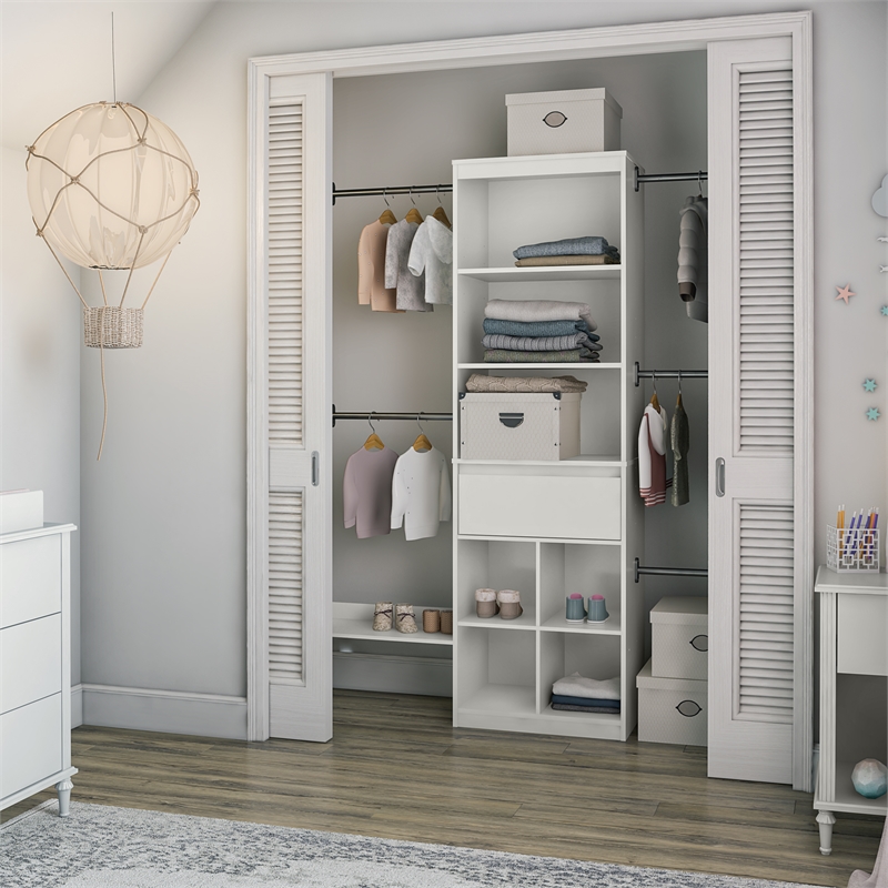 Pemberly Row Contemporary Engineered Wood Closet Organizer in White
