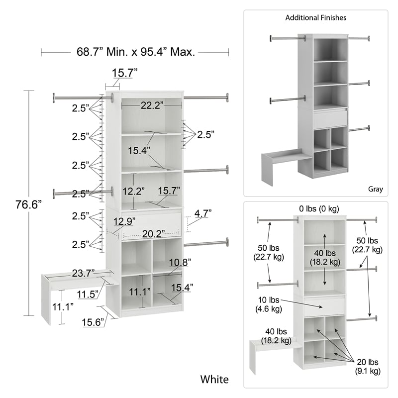 Pemberly Row Contemporary Engineered Wood Closet Organizer in White