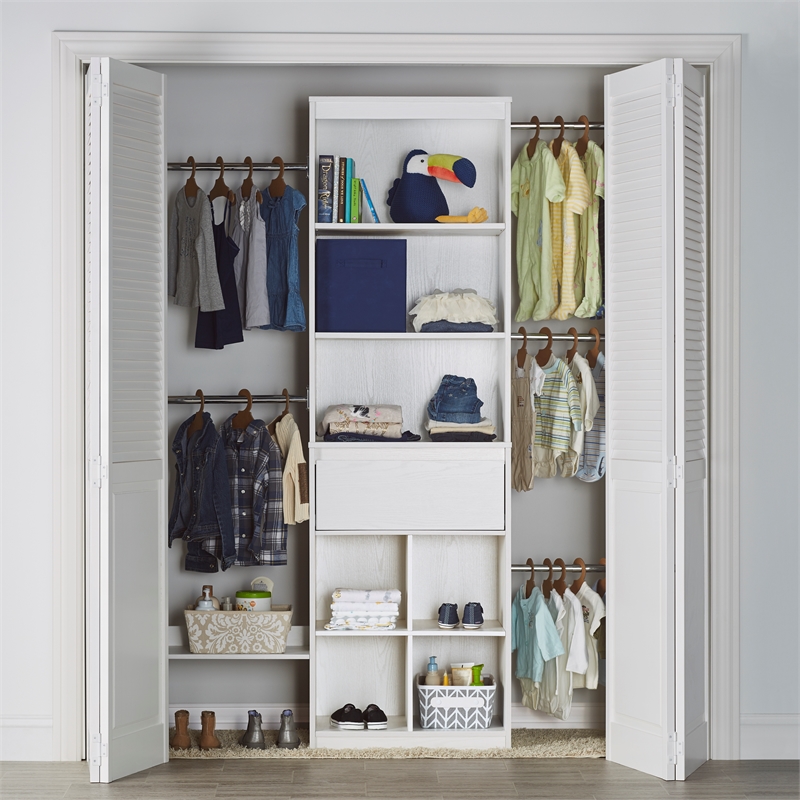 Pemberly Row Contemporary Engineered Wood Closet Organizer in White