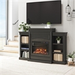 Pemberly Row Contemporary Engineered Wood Mantel Fireplace in Black